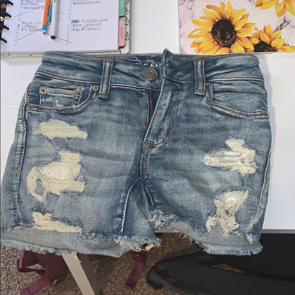 Denim shorts.